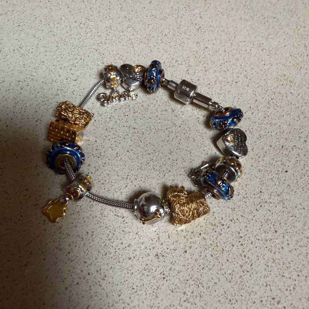 Charming Silver and Gold Bracelet with Blue Accents